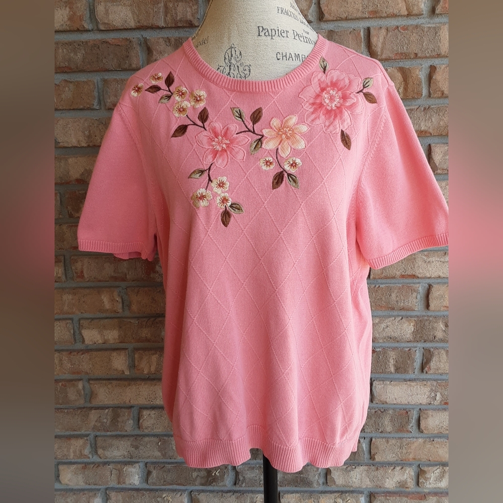 Alfred Dunner Vintage Embroidered Beaded Short Sleeve Grandmacore Sweater SZ Lg.